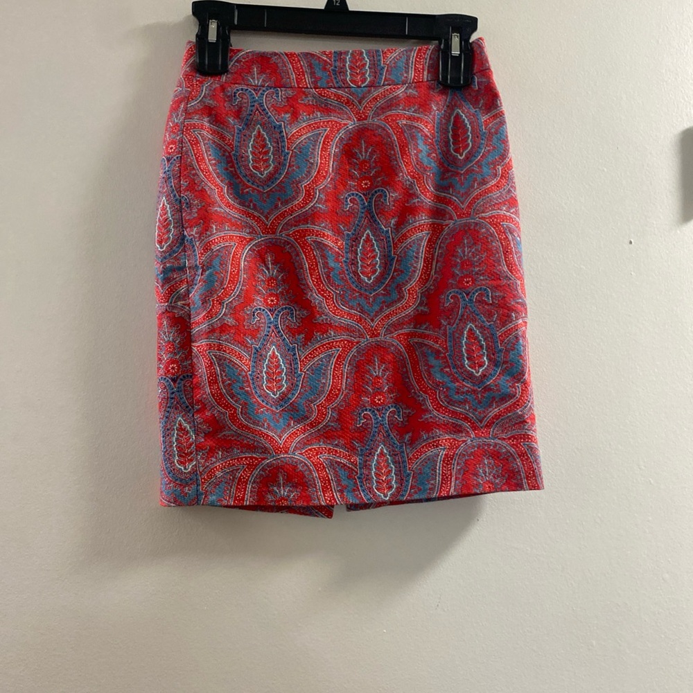J. Crew‎ Red and Blue Paisley Pencil Skirt